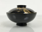 Japanese Lacquer Wood Lidded Bowl Owan Vtg Makie Black Gold Shochikubai LB197-KT - Bowl-chidorivintage.com