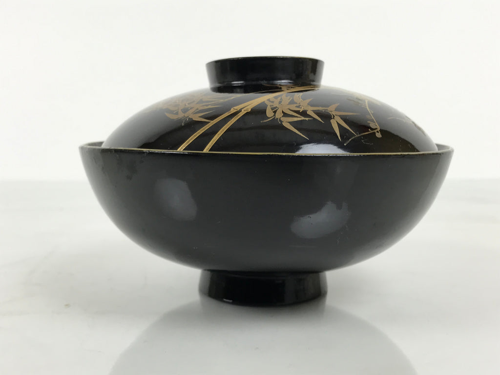Japanese Lacquer Wood Lidded Bowl Owan Vtg Makie Black Gold Shochikubai LB197-KT - Bowl-chidorivintage.com