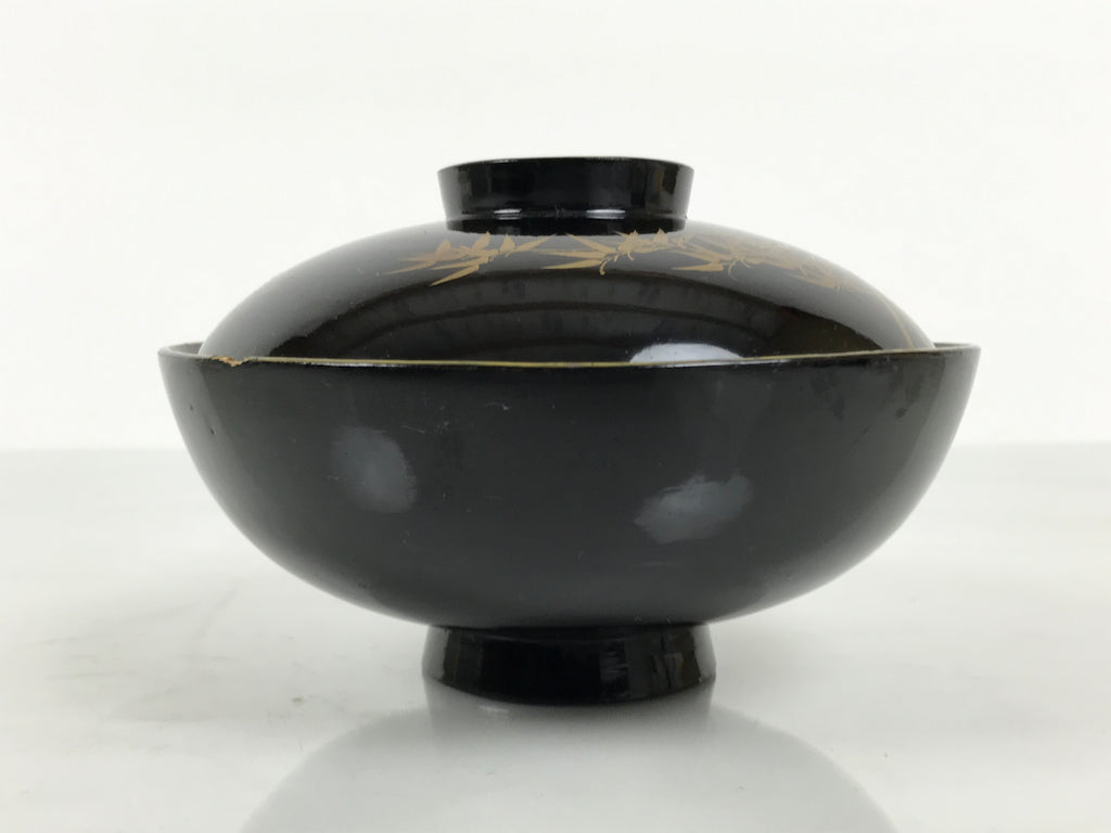 Japanese Lacquer Wood Lidded Bowl Owan Vtg Makie Black Gold Shochikubai LB197-KT - Bowl-chidorivintage.com