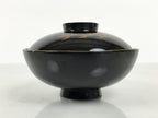 Japanese Lacquer Wood Lidded Bowl Owan Vtg Makie Black Gold Shochikubai LB197-KT - Bowl-chidorivintage.com