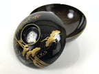 Japanese Lacquer Wood Lidded Bowl Owan Vtg Makie Black Gold Shochikubai LB197-KT - Bowl-chidorivintage.com