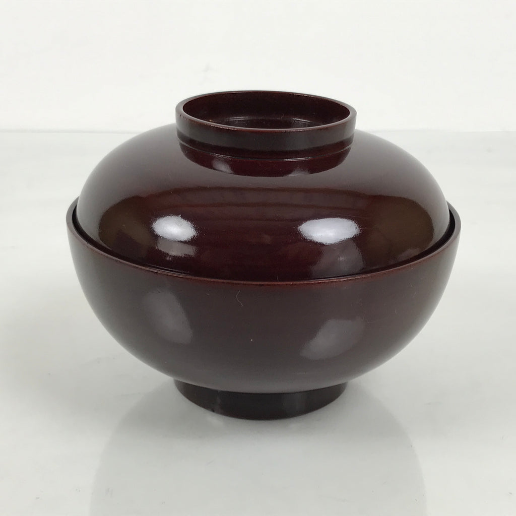 Japanese Lacquered Wooden Lidded Bowl Owan Vtg Simple Brown Wood Grain LB198-KT - Bowl-chidorivintage.com