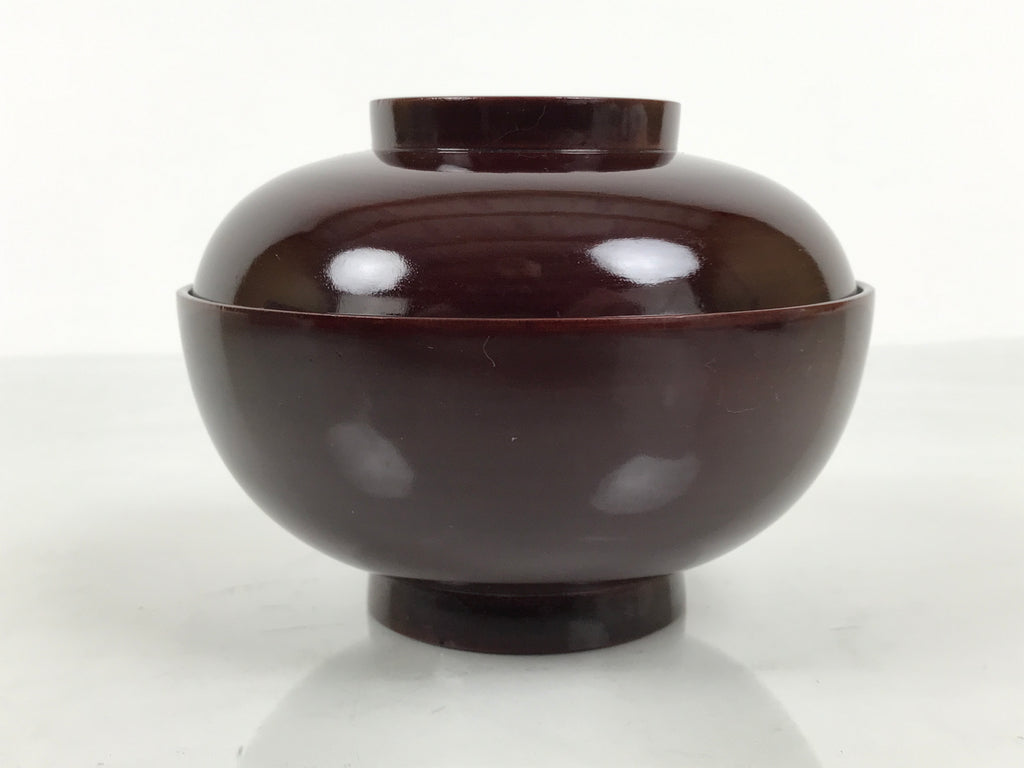 Japanese Lacquered Wooden Lidded Bowl Owan Vtg Simple Brown Wood Grain LB198-KT - Bowl-chidorivintage.com