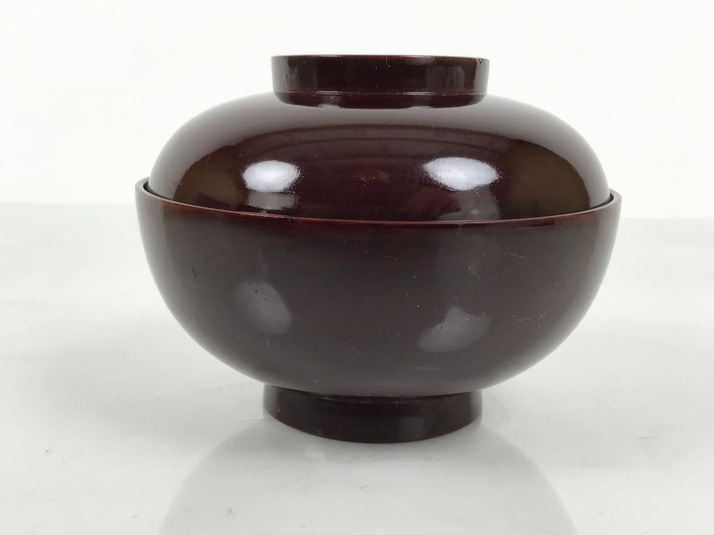 Japanese Lacquered Wooden Lidded Bowl Owan Vtg Simple Brown Wood Grain LB198-KT - Bowl-chidorivintage.com