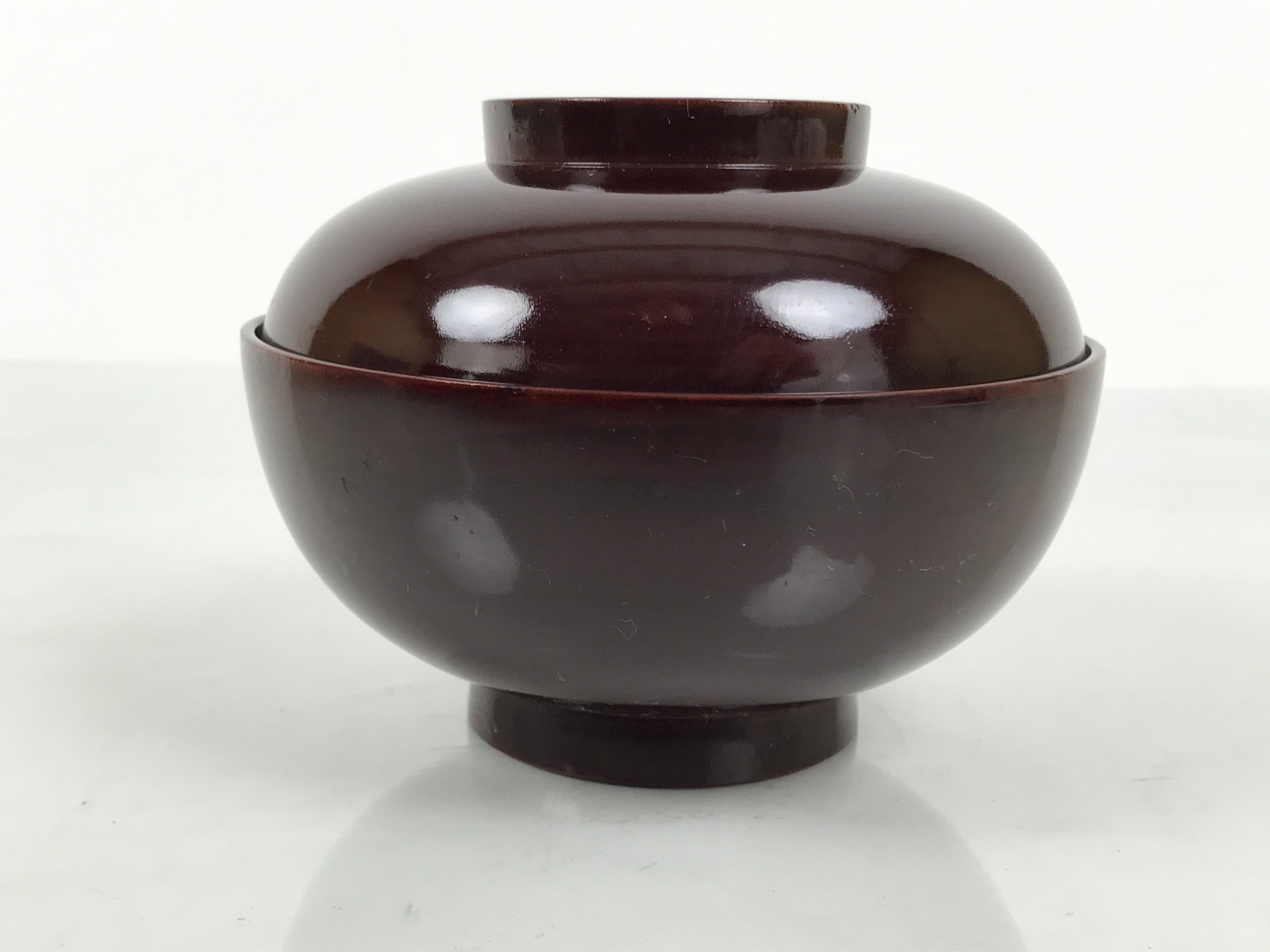 Japanese Lacquered Wooden Lidded Bowl Owan Vtg Simple Brown Wood Grain LB198-KT - Bowl-chidorivintage.com