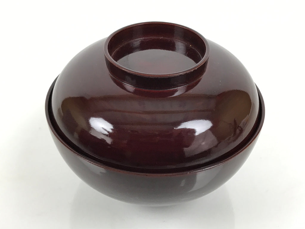 Japanese Lacquered Wooden Lidded Bowl Owan Vtg Simple Brown Wood Grain LB198-KT - Bowl-chidorivintage.com