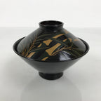 Japanese Lacquer Wood Lidded Bowl Owan Vtg Makie Black Gold Bamboo Plum LB194-KT - Bowl-chidorivintage.com
