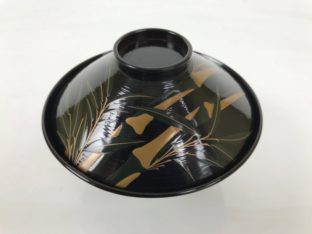 Japanese Lacquer Wood Lidded Bowl Owan Vtg Makie Black Gold Bamboo Plum LB194-KT - Bowl-chidorivintage.com
