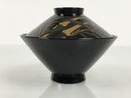 Japanese Lacquer Wood Lidded Bowl Owan Vtg Makie Black Gold Bamboo Plum LB194-KT - Bowl-chidorivintage.com