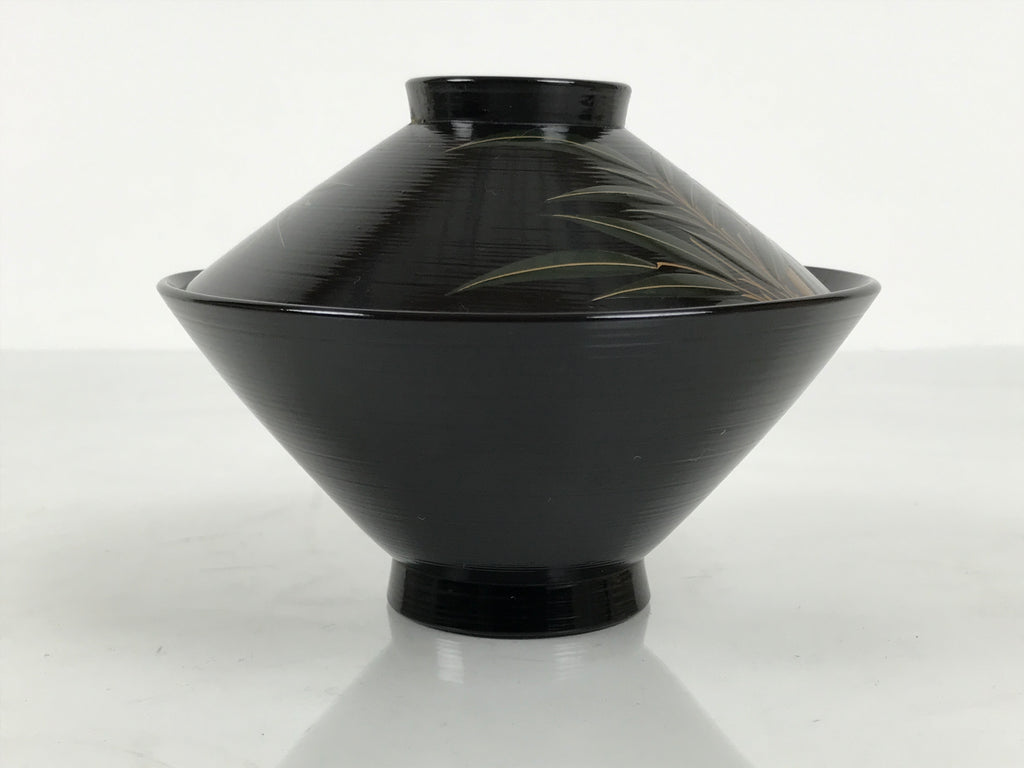 Japanese Lacquer Wood Lidded Bowl Owan Vtg Makie Black Gold Bamboo Plum LB194-KT - Bowl-chidorivintage.com