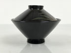 Japanese Lacquer Wood Lidded Bowl Owan Vtg Makie Black Gold Bamboo Plum LB194-KT - Bowl-chidorivintage.com