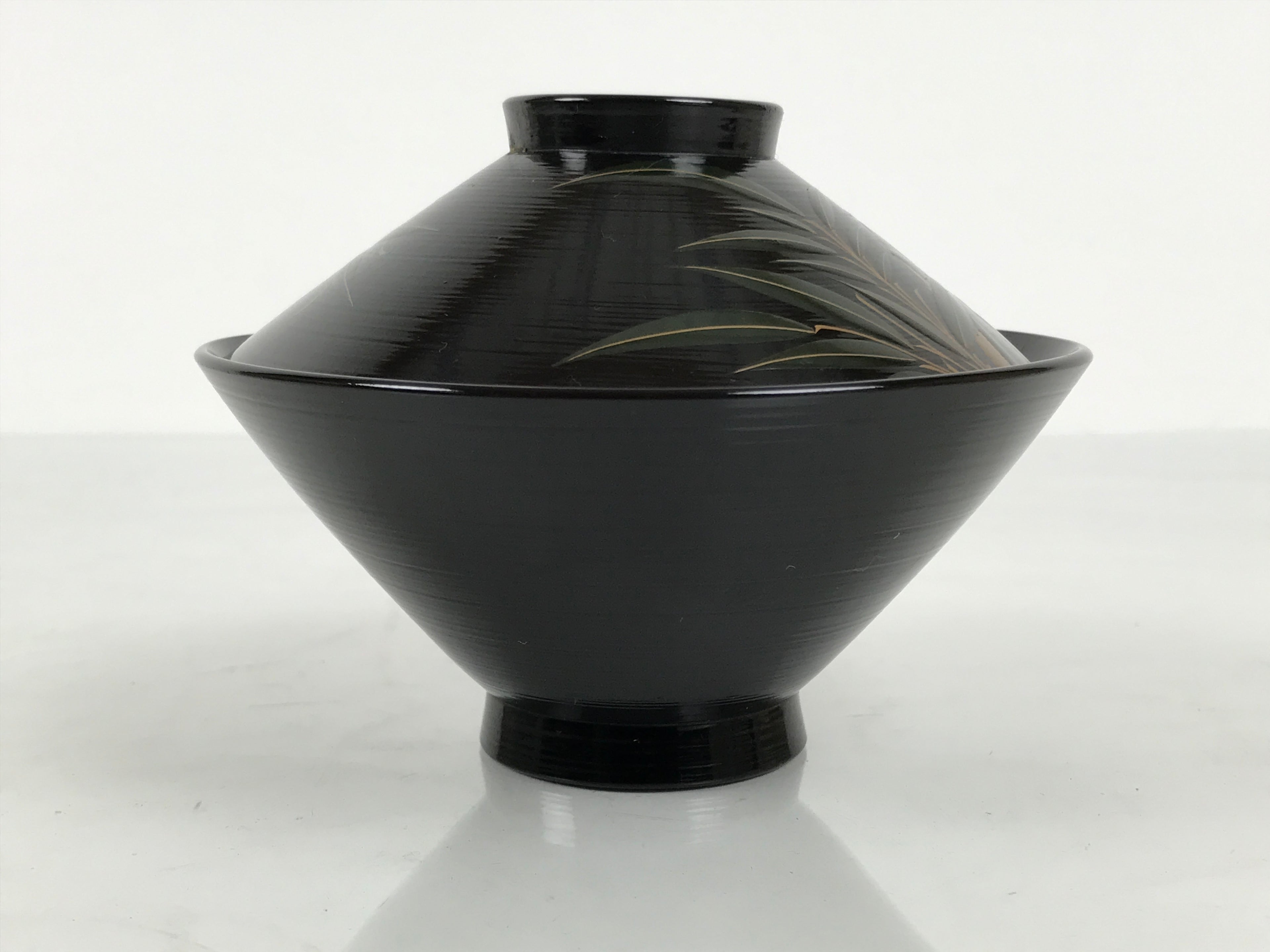 Japanese Lacquer Wood Lidded Bowl Owan Vtg Makie Black Gold Bamboo Plum LB194-KT - Bowl-chidorivintage.com
