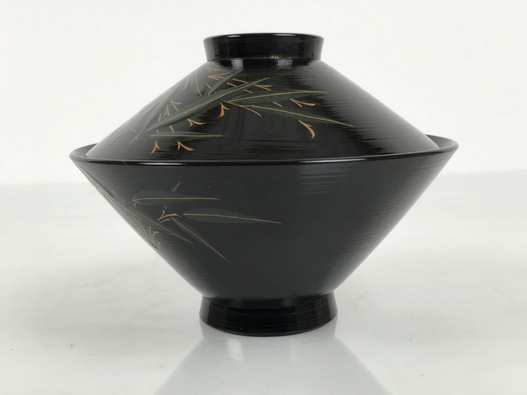 Japanese Lacquer Wood Lidded Bowl Owan Vtg Makie Black Gold Bamboo Plum LB194-KT - Bowl-chidorivintage.com