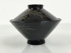 Japanese Lacquer Wood Lidded Bowl Owan Vtg Makie Black Gold Bamboo Plum LB194-KT - Bowl-chidorivintage.com