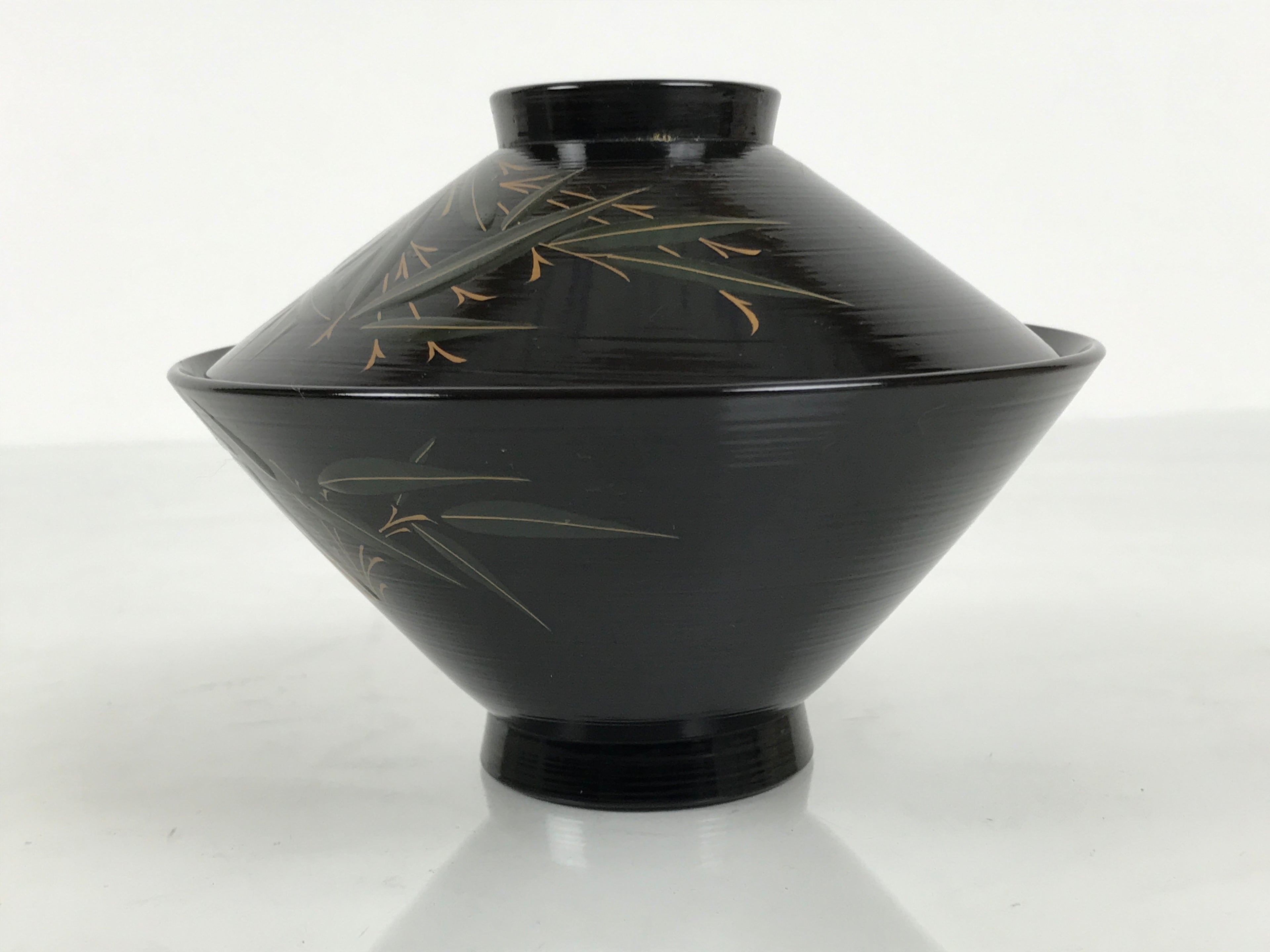 Japanese Lacquer Wood Lidded Bowl Owan Vtg Makie Black Gold Bamboo Plum LB194-KT - Bowl-chidorivintage.com