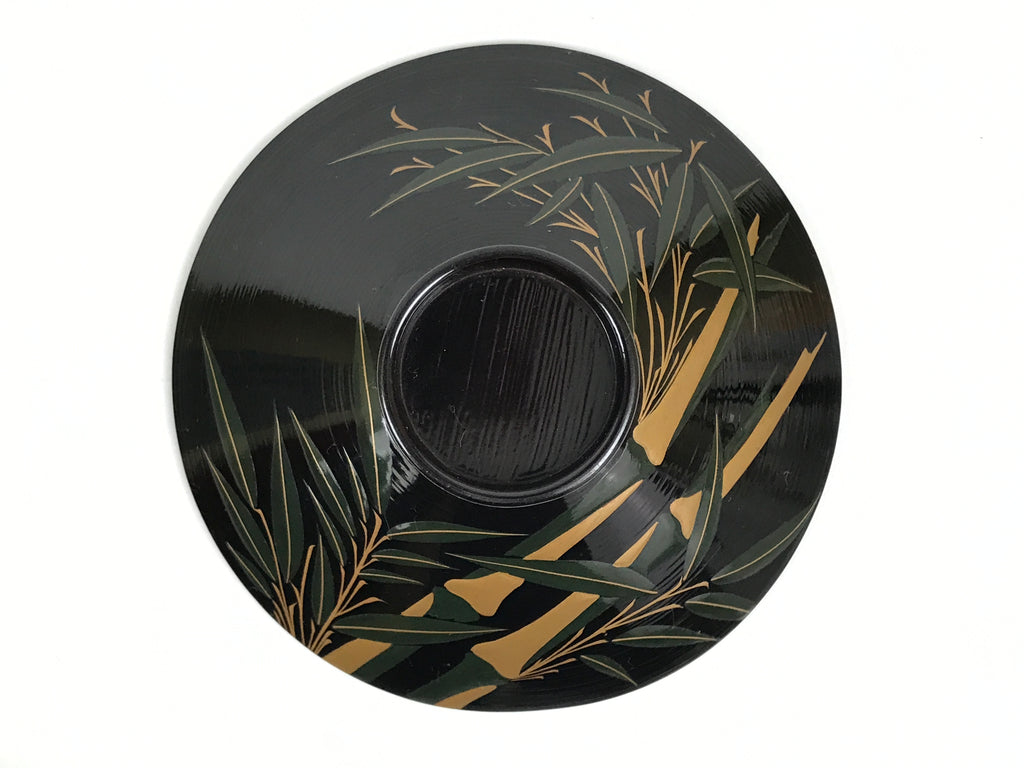 Japanese Lacquer Wood Lidded Bowl Owan Vtg Makie Black Gold Bamboo Plum LB194-KT - Bowl-chidorivintage.com