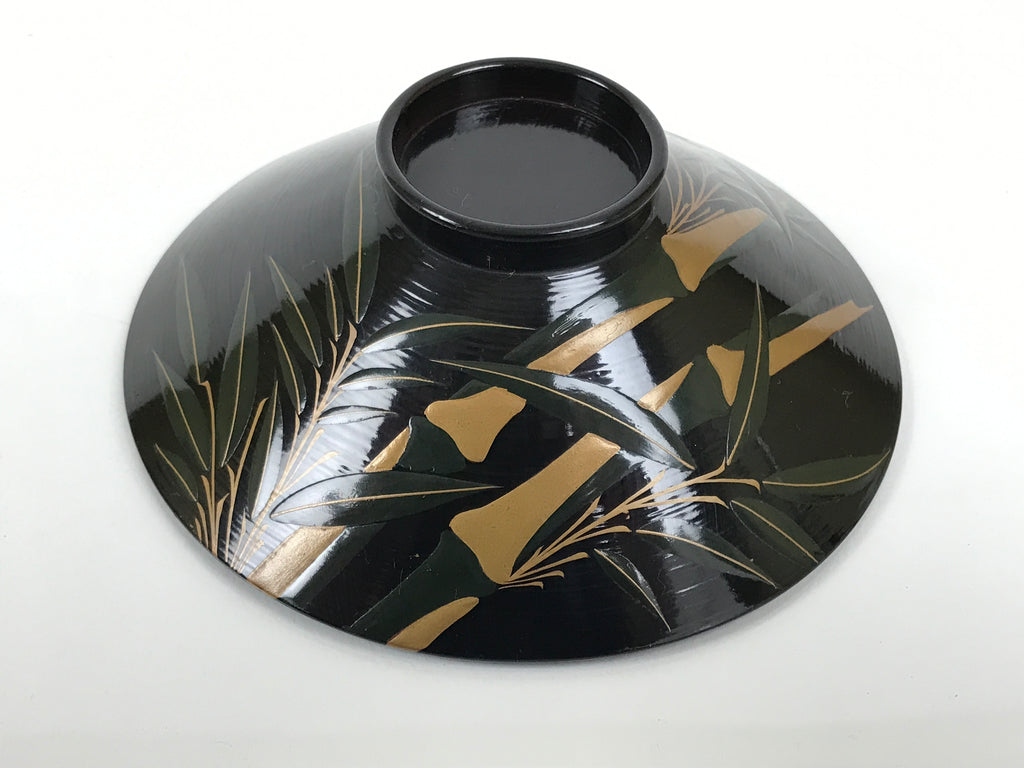 Japanese Lacquer Wood Lidded Bowl Owan Vtg Makie Black Gold Bamboo Plum LB194-KT - Bowl-chidorivintage.com