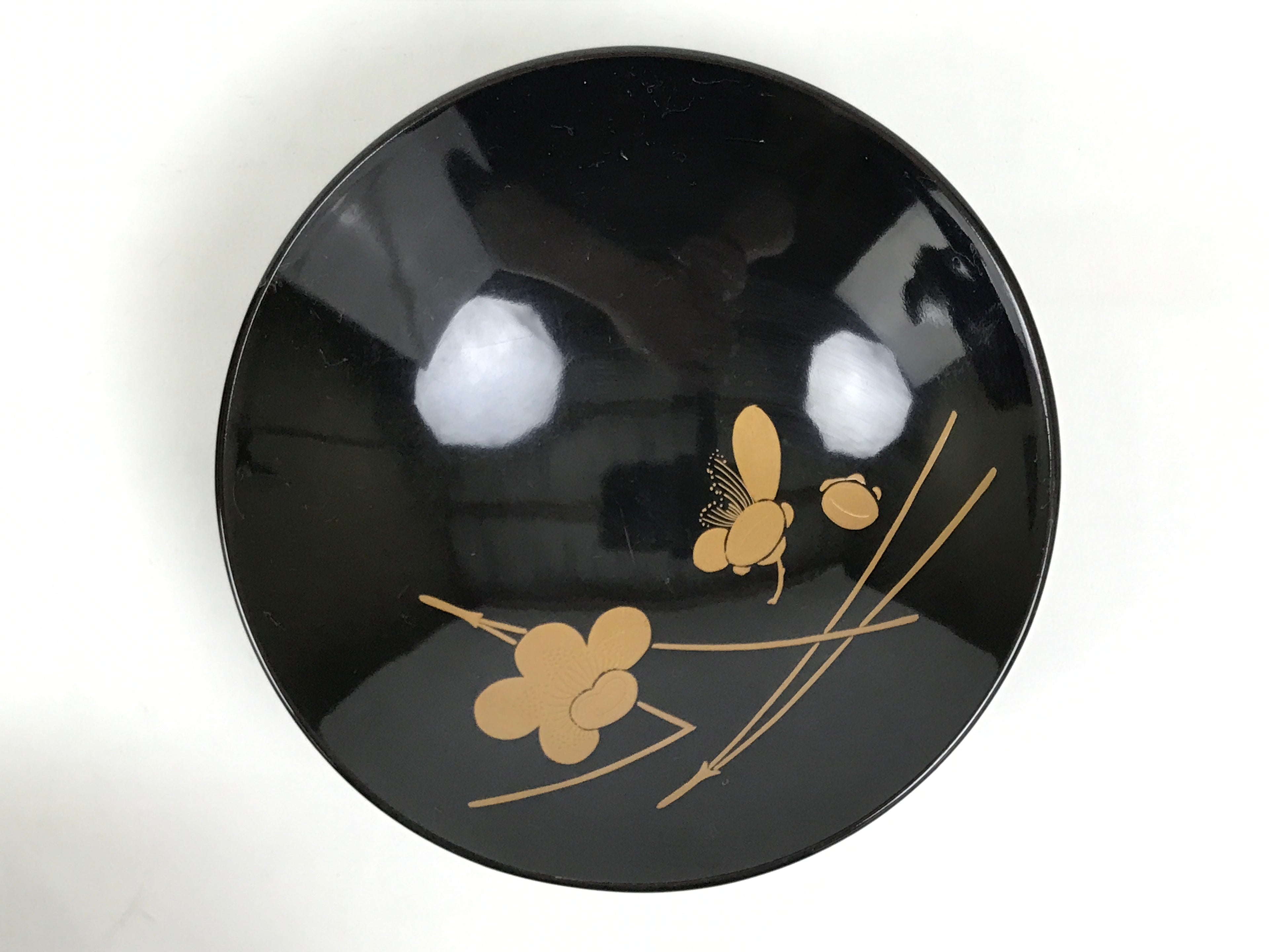 Japanese Lacquer Wood Lidded Bowl Owan Vtg Makie Black Gold Bamboo Plum LB194-KT - Bowl-chidorivintage.com