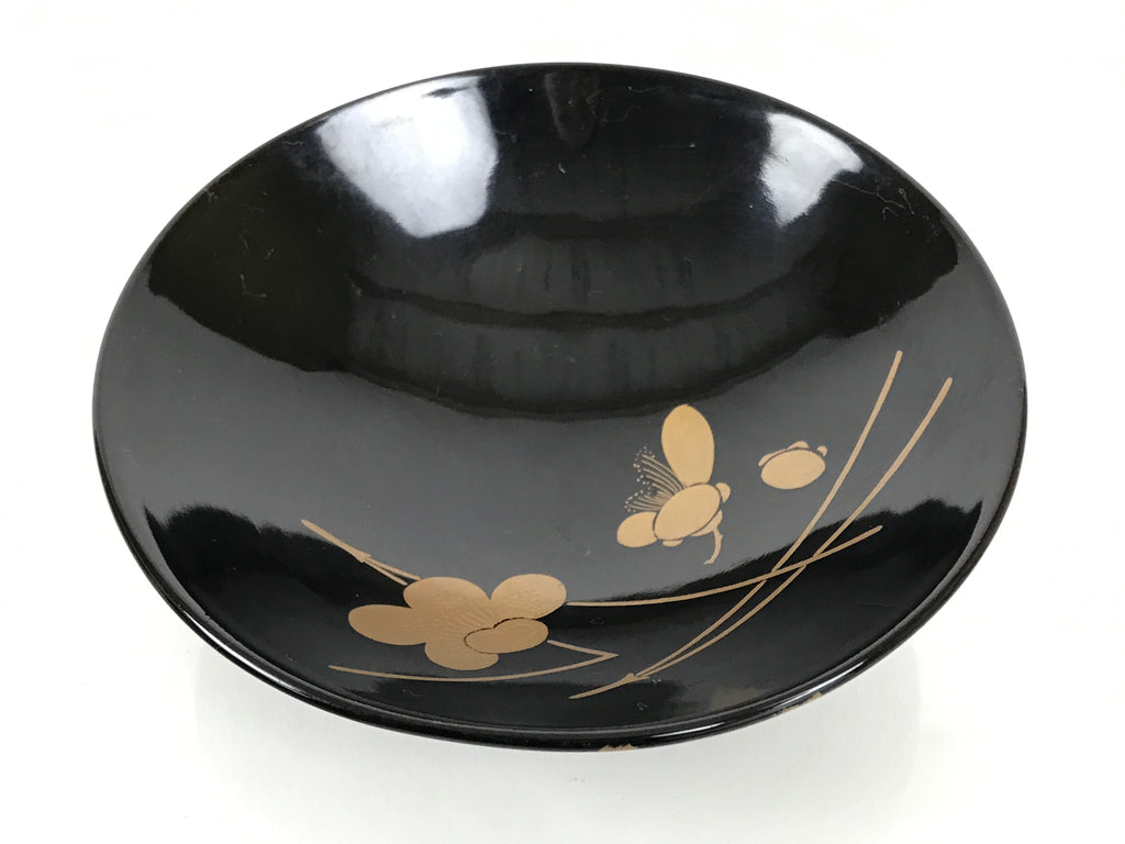 Japanese Lacquer Wood Lidded Bowl Owan Vtg Makie Black Gold Bamboo Plum LB194-KT - Bowl-chidorivintage.com