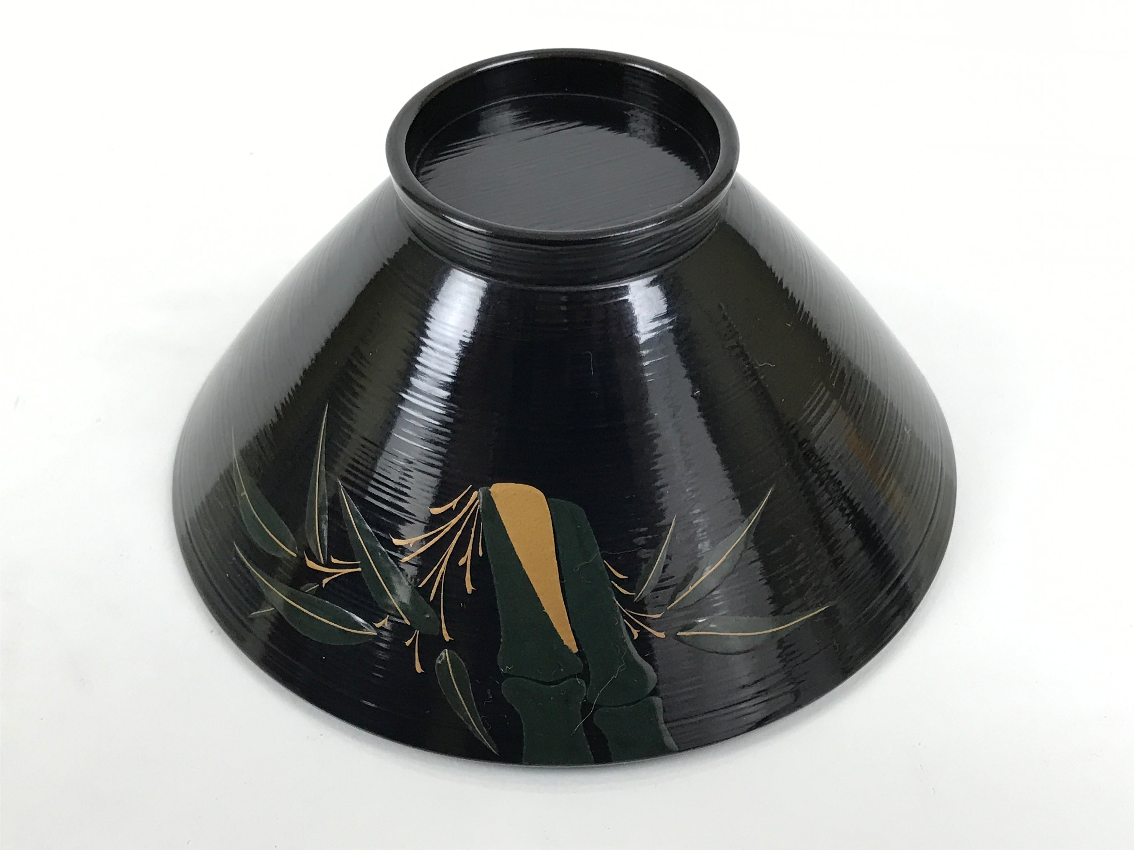 Japanese Lacquer Wood Lidded Bowl Owan Vtg Makie Black Gold Bamboo Plum LB194-KT - Bowl-chidorivintage.com