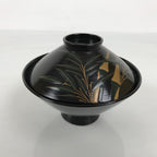 Japanese Lacquer Wood Lidded Bowl Owan Vtg Makie Black Gold Bamboo Plum LB195-KT - Bowl-chidorivintage.com