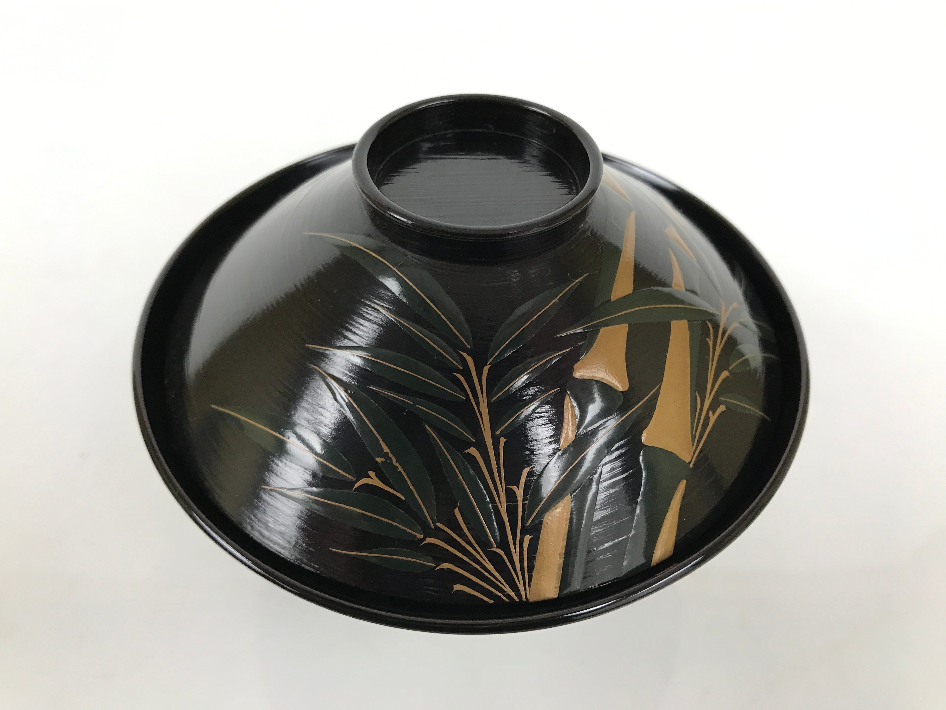 Japanese Lacquer Wood Lidded Bowl Owan Vtg Makie Black Gold Bamboo Plum LB195-KT - Bowl-chidorivintage.com