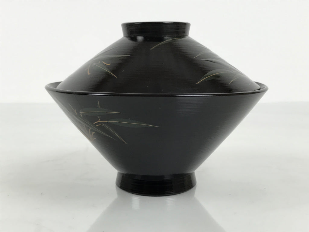 Japanese Lacquer Wood Lidded Bowl Owan Vtg Makie Black Gold Bamboo Plum LB195-KT - Bowl-chidorivintage.com