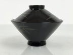 Japanese Lacquer Wood Lidded Bowl Owan Vtg Makie Black Gold Bamboo Plum LB195-KT - Bowl-chidorivintage.com