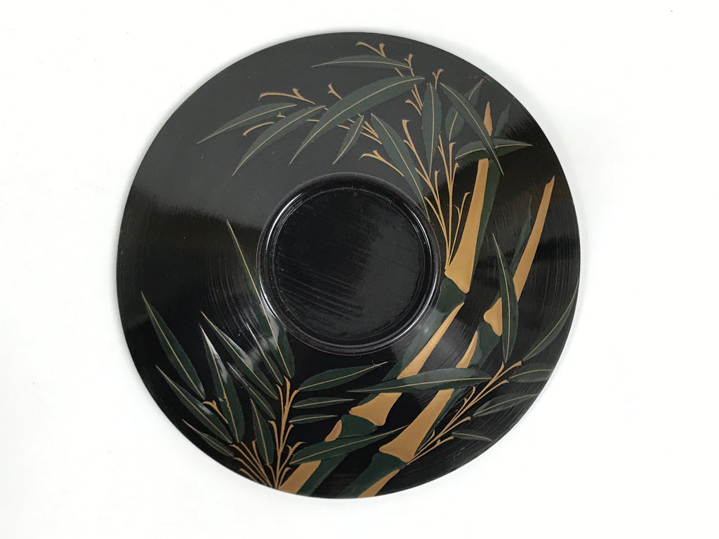 Japanese Lacquer Wood Lidded Bowl Owan Vtg Makie Black Gold Bamboo Plum LB195-KT - Bowl-chidorivintage.com