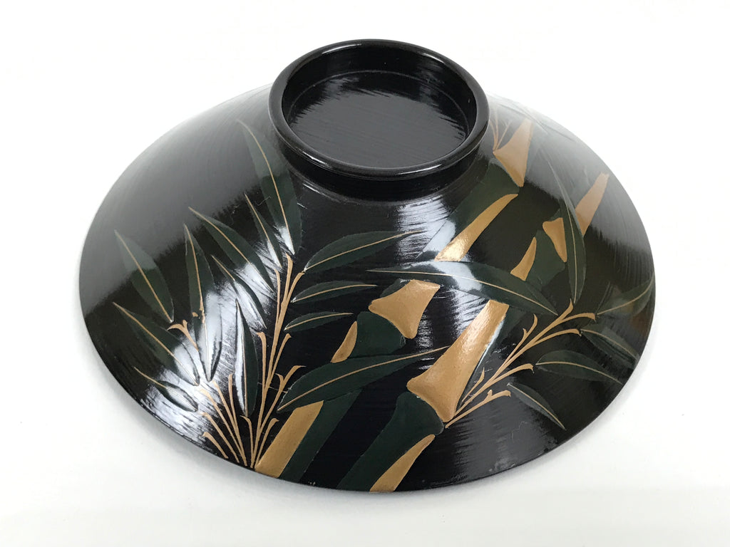Japanese Lacquer Wood Lidded Bowl Owan Vtg Makie Black Gold Bamboo Plum LB195-KT - Bowl-chidorivintage.com
