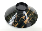 Japanese Lacquer Wood Lidded Bowl Owan Vtg Makie Black Gold Bamboo Plum LB195-KT - Bowl-chidorivintage.com