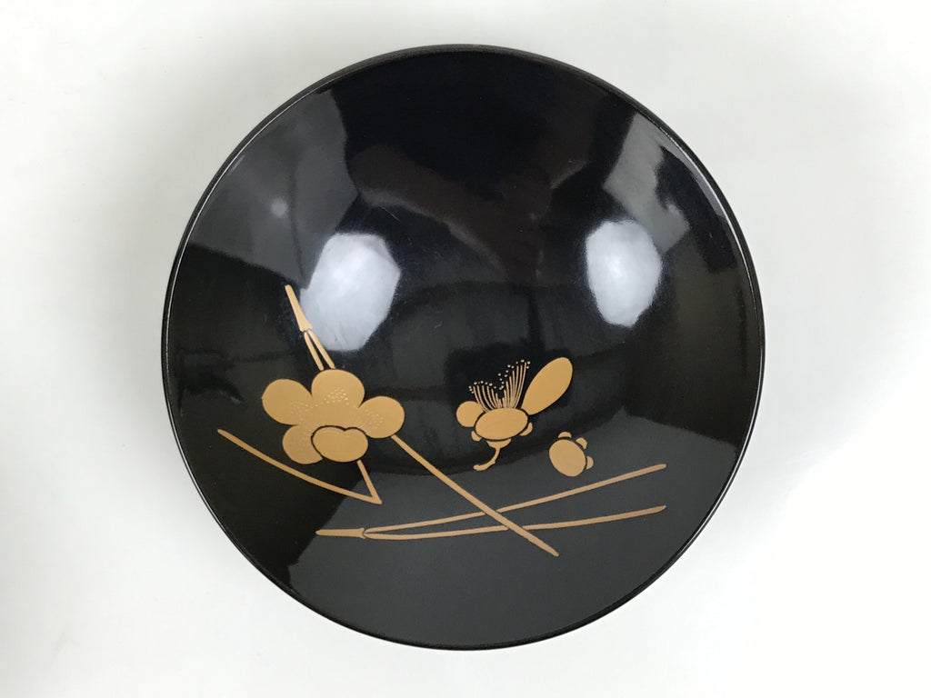 Japanese Lacquer Wood Lidded Bowl Owan Vtg Makie Black Gold Bamboo Plum LB195-KT - Bowl-chidorivintage.com