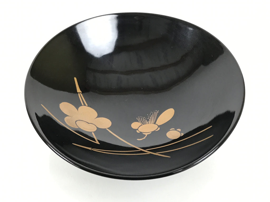 Japanese Lacquer Wood Lidded Bowl Owan Vtg Makie Black Gold Bamboo Plum LB195-KT - Bowl-chidorivintage.com