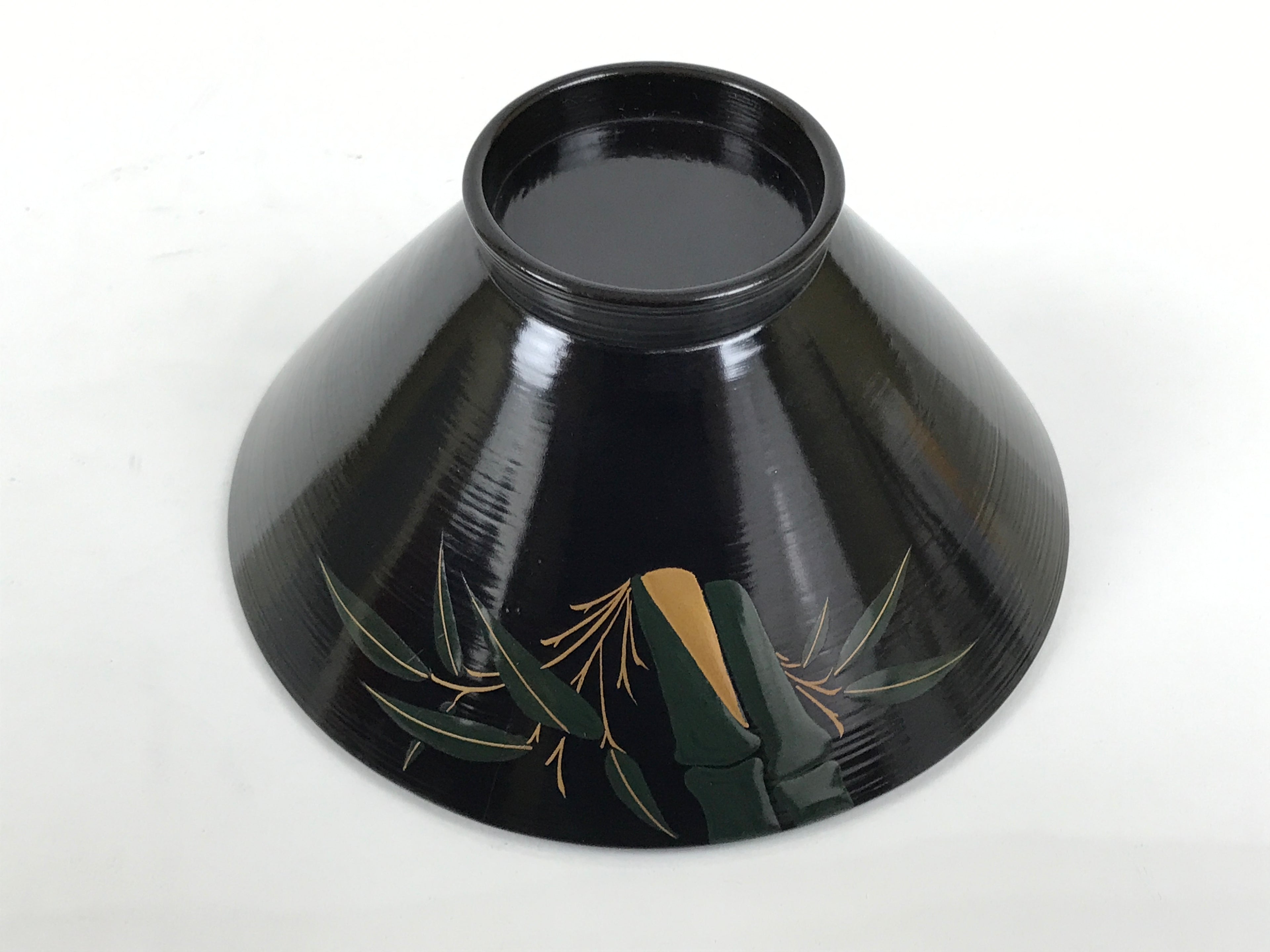 Japanese Lacquer Wood Lidded Bowl Owan Vtg Makie Black Gold Bamboo Plum LB195-KT - Bowl-chidorivintage.com