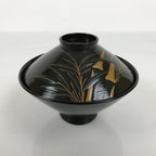 Japanese Lacquer Wood Lidded Bowl Owan Vtg Makie Black Gold Bamboo Plum LB196-KT - Bowl-chidorivintage.com