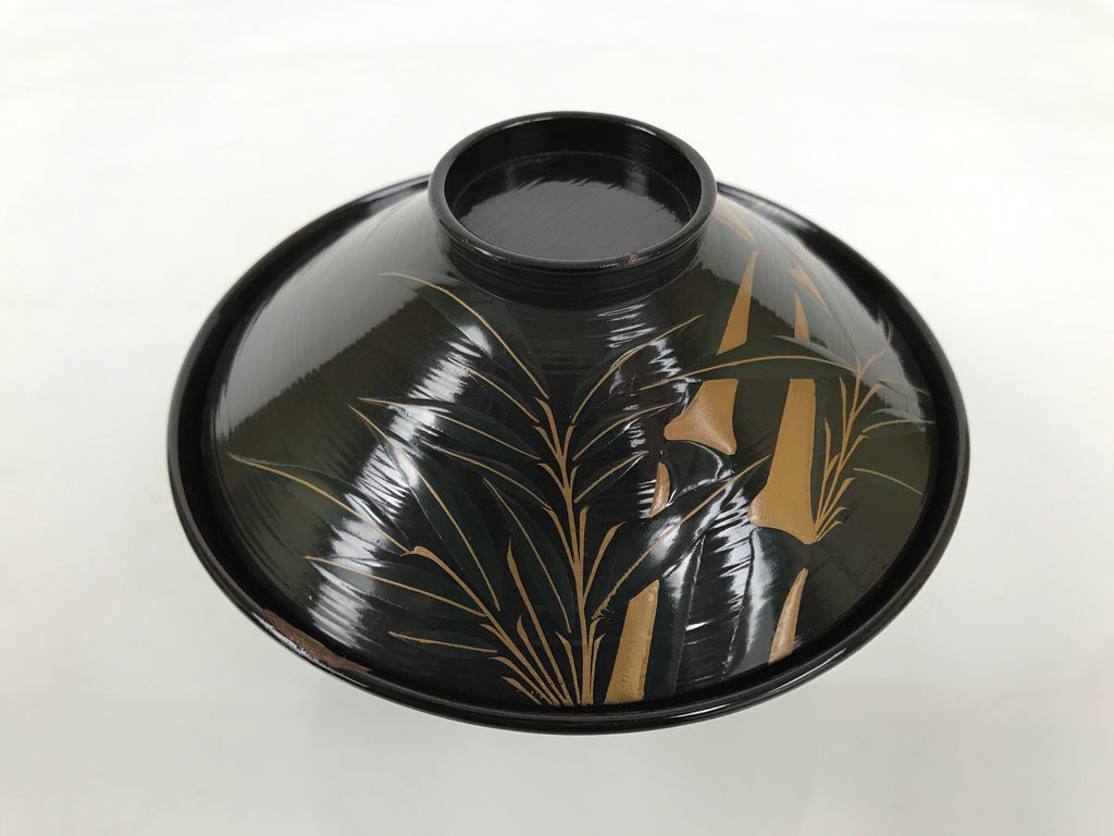Japanese Lacquer Wood Lidded Bowl Owan Vtg Makie Black Gold Bamboo Plum LB196-KT - Bowl-chidorivintage.com