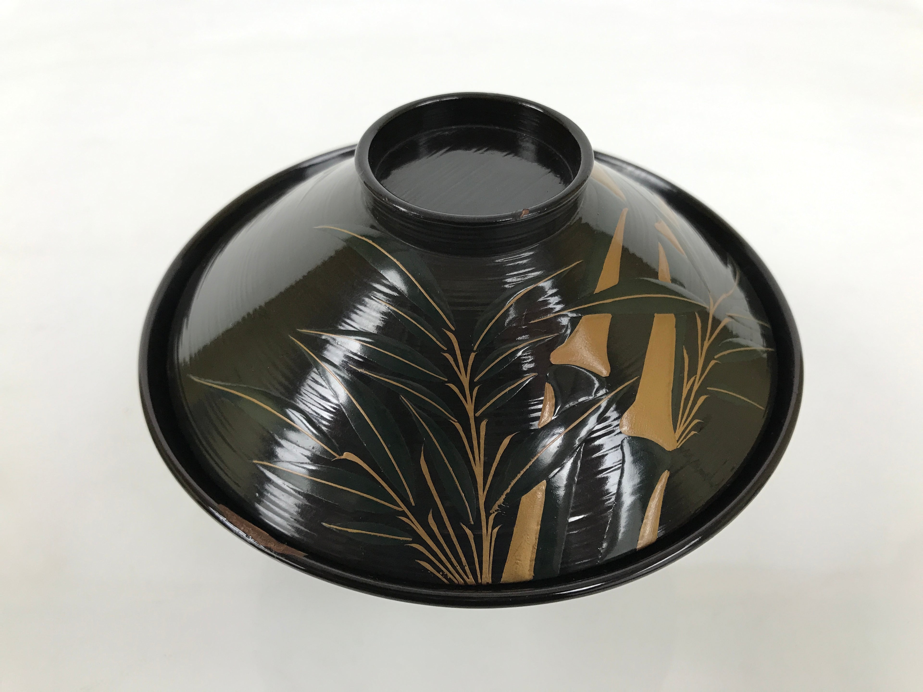 Japanese Lacquer Wood Lidded Bowl Owan Vtg Makie Black Gold Bamboo Plum LB196-KT - Bowl-chidorivintage.com