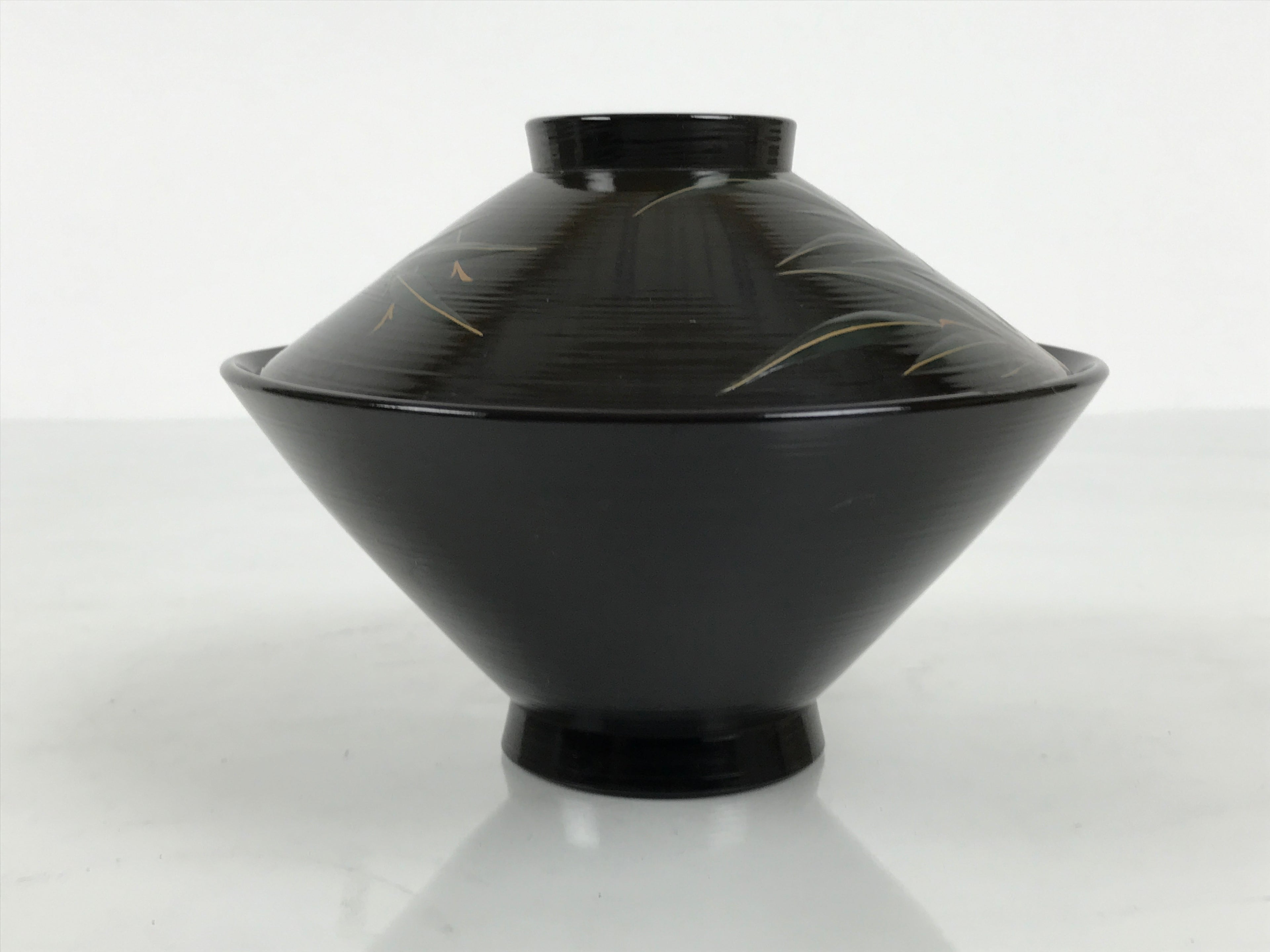 Japanese Lacquer Wood Lidded Bowl Owan Vtg Makie Black Gold Bamboo Plum LB196-KT - Bowl-chidorivintage.com