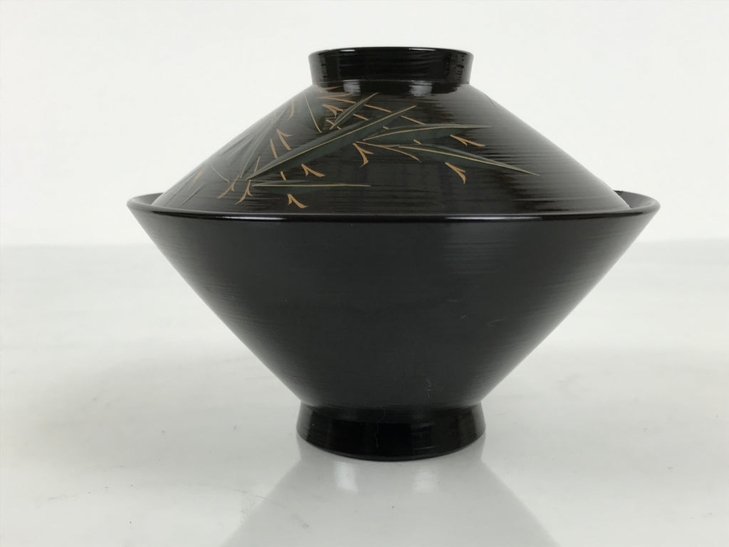 Japanese Lacquer Wood Lidded Bowl Owan Vtg Makie Black Gold Bamboo Plum LB196-KT - Bowl-chidorivintage.com
