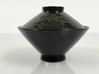 Japanese Lacquer Wood Lidded Bowl Owan Vtg Makie Black Gold Bamboo Plum LB196-KT - Bowl-chidorivintage.com