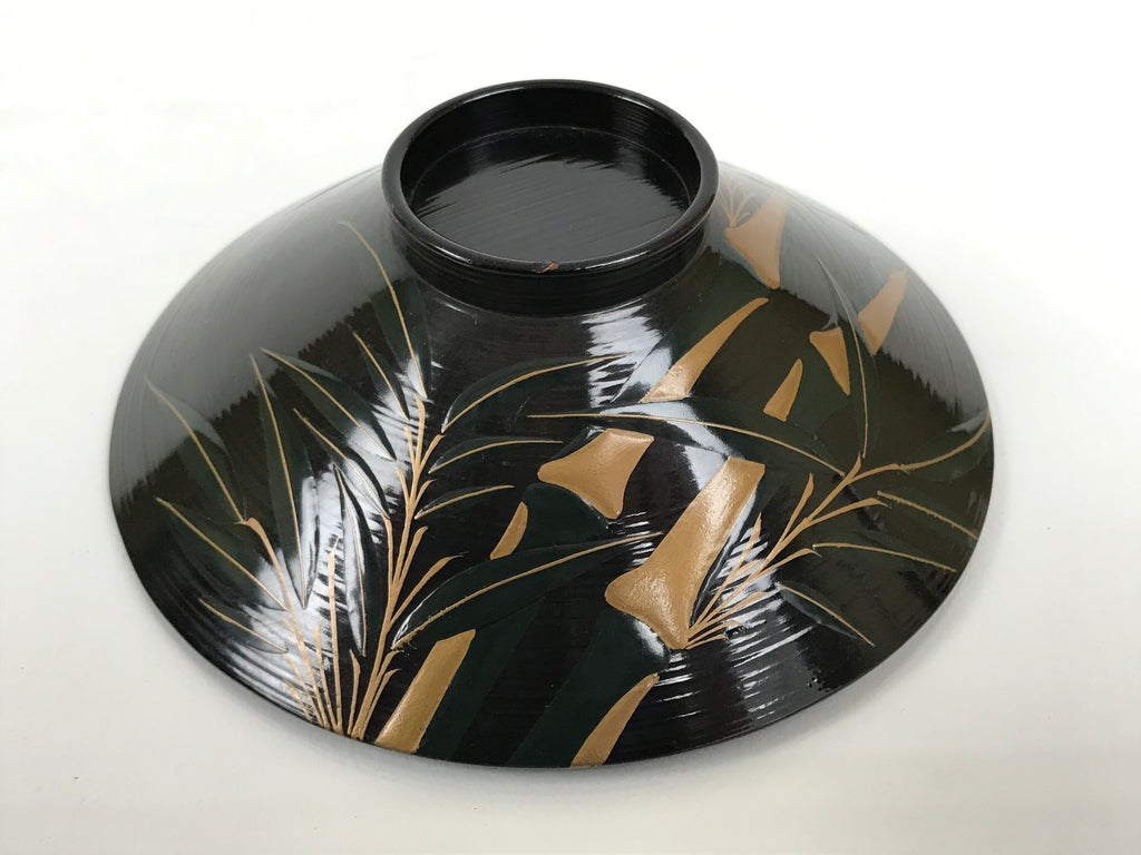 Japanese Lacquer Wood Lidded Bowl Owan Vtg Makie Black Gold Bamboo Plum LB196-KT - Bowl-chidorivintage.com