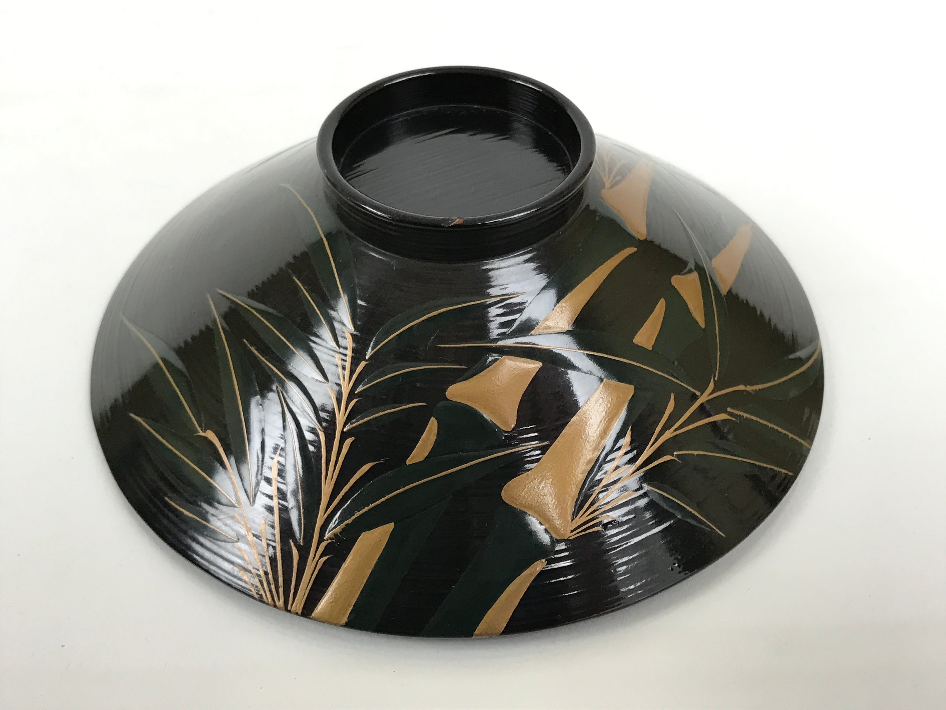 Japanese Lacquer Wood Lidded Bowl Owan Vtg Makie Black Gold Bamboo Plum LB196-KT - Bowl-chidorivintage.com