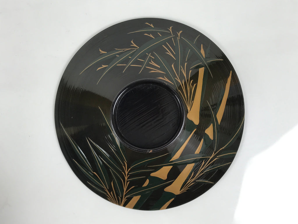 Japanese Lacquer Wood Lidded Bowl Owan Vtg Makie Black Gold Bamboo Plum LB196-KT - Bowl-chidorivintage.com