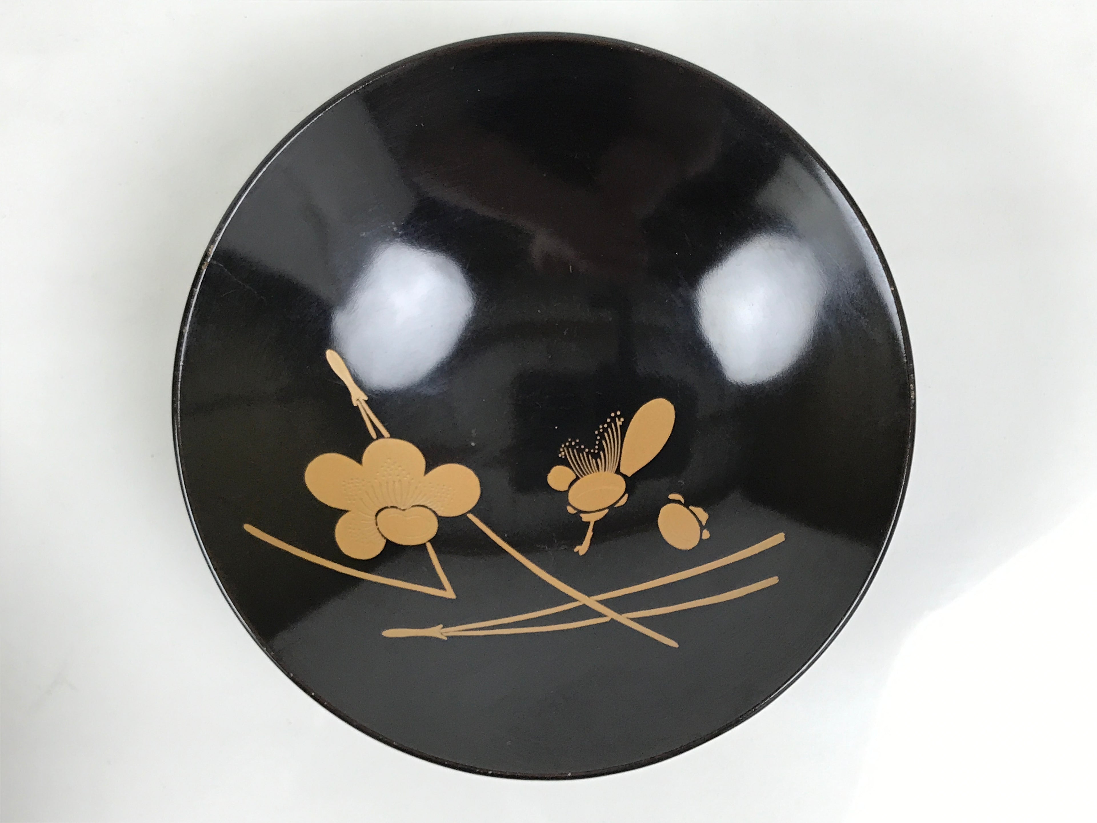 Japanese Lacquer Wood Lidded Bowl Owan Vtg Makie Black Gold Bamboo Plum LB196-KT - Bowl-chidorivintage.com