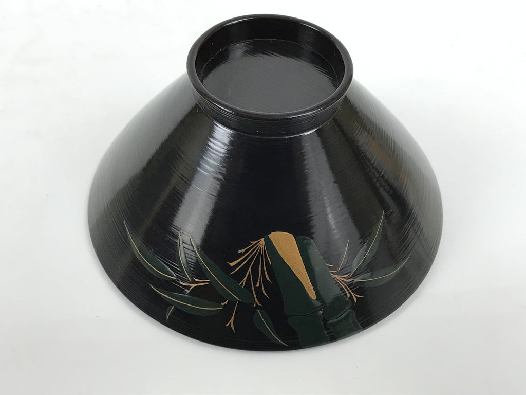 Japanese Lacquer Wood Lidded Bowl Owan Vtg Makie Black Gold Bamboo Plum LB196-KT - Bowl-chidorivintage.com