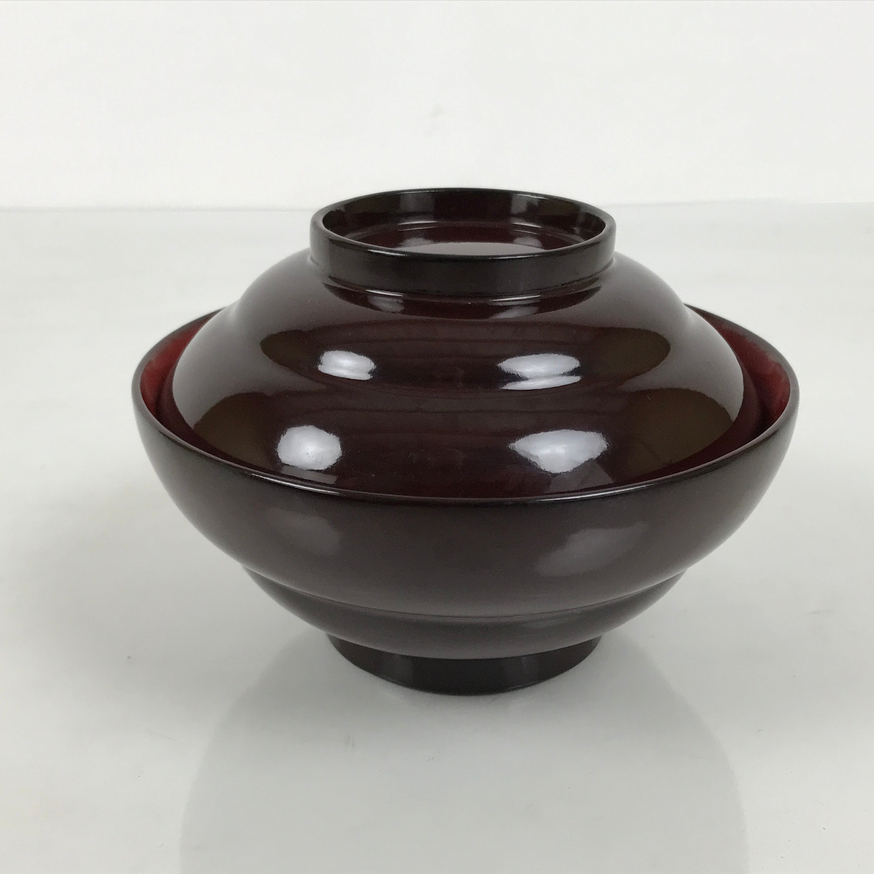 Japanese Lacquered Wooden Lidded Bowl Soup Owan Vtg Simple Brown Red LB199-KT - Bowl-chidorivintage.com