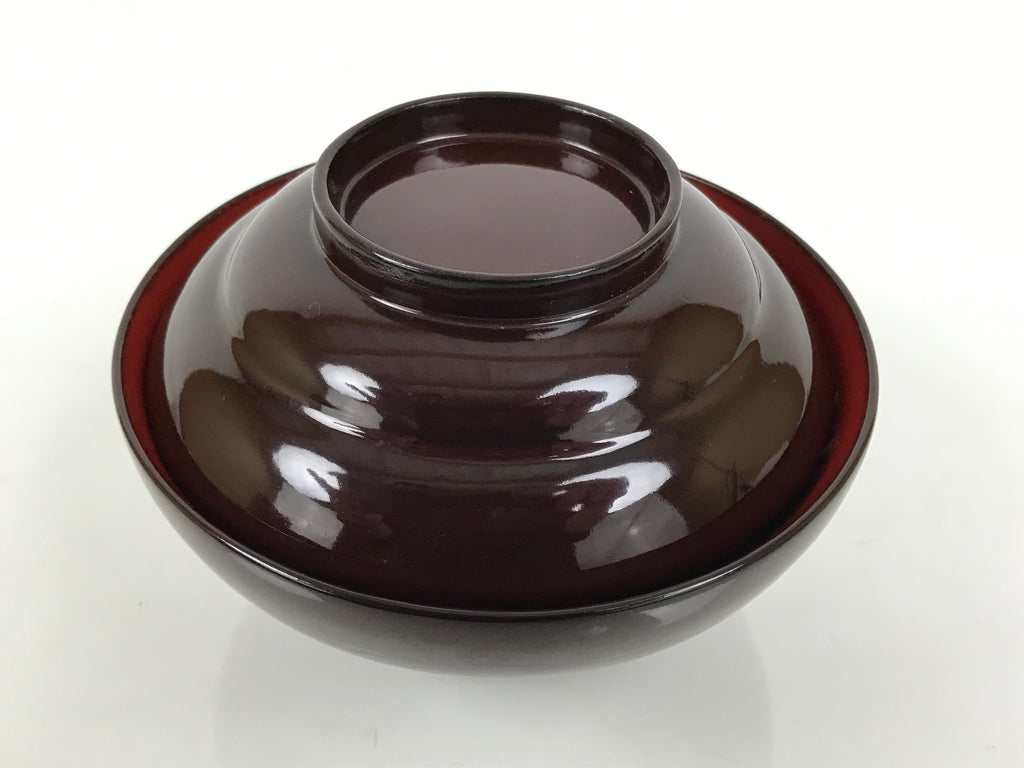 Japanese Lacquered Wooden Lidded Bowl Soup Owan Vtg Simple Brown Red LB199-KT - Bowl-chidorivintage.com