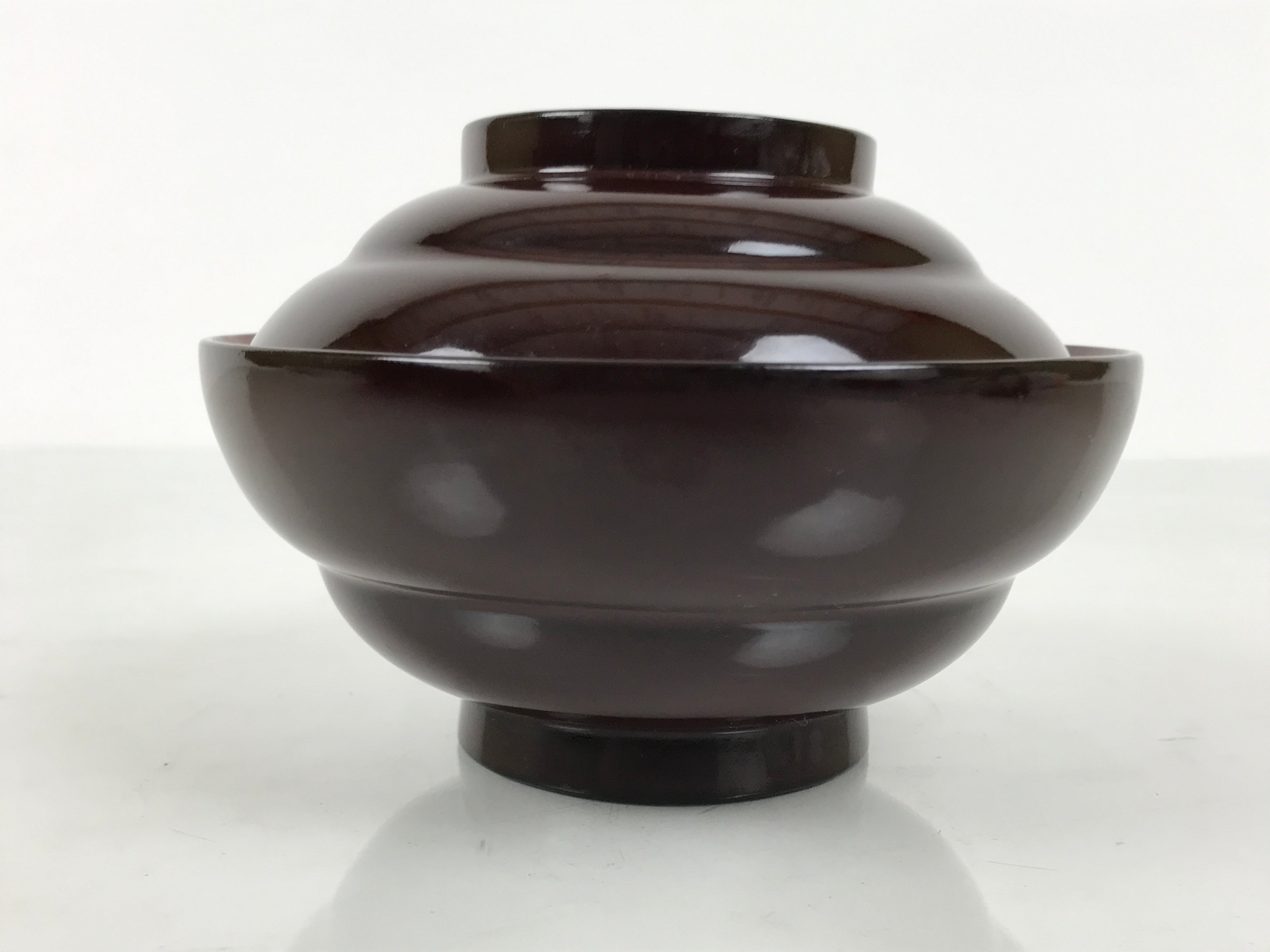 Japanese Lacquered Wooden Lidded Bowl Soup Owan Vtg Simple Brown Red LB199-KT - Bowl-chidorivintage.com