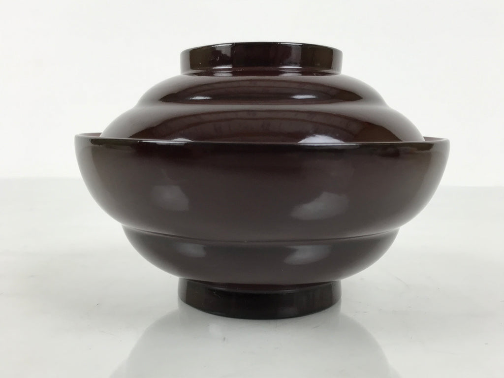 Japanese Lacquered Wooden Lidded Bowl Soup Owan Vtg Simple Brown Red LB199-KT - Bowl-chidorivintage.com
