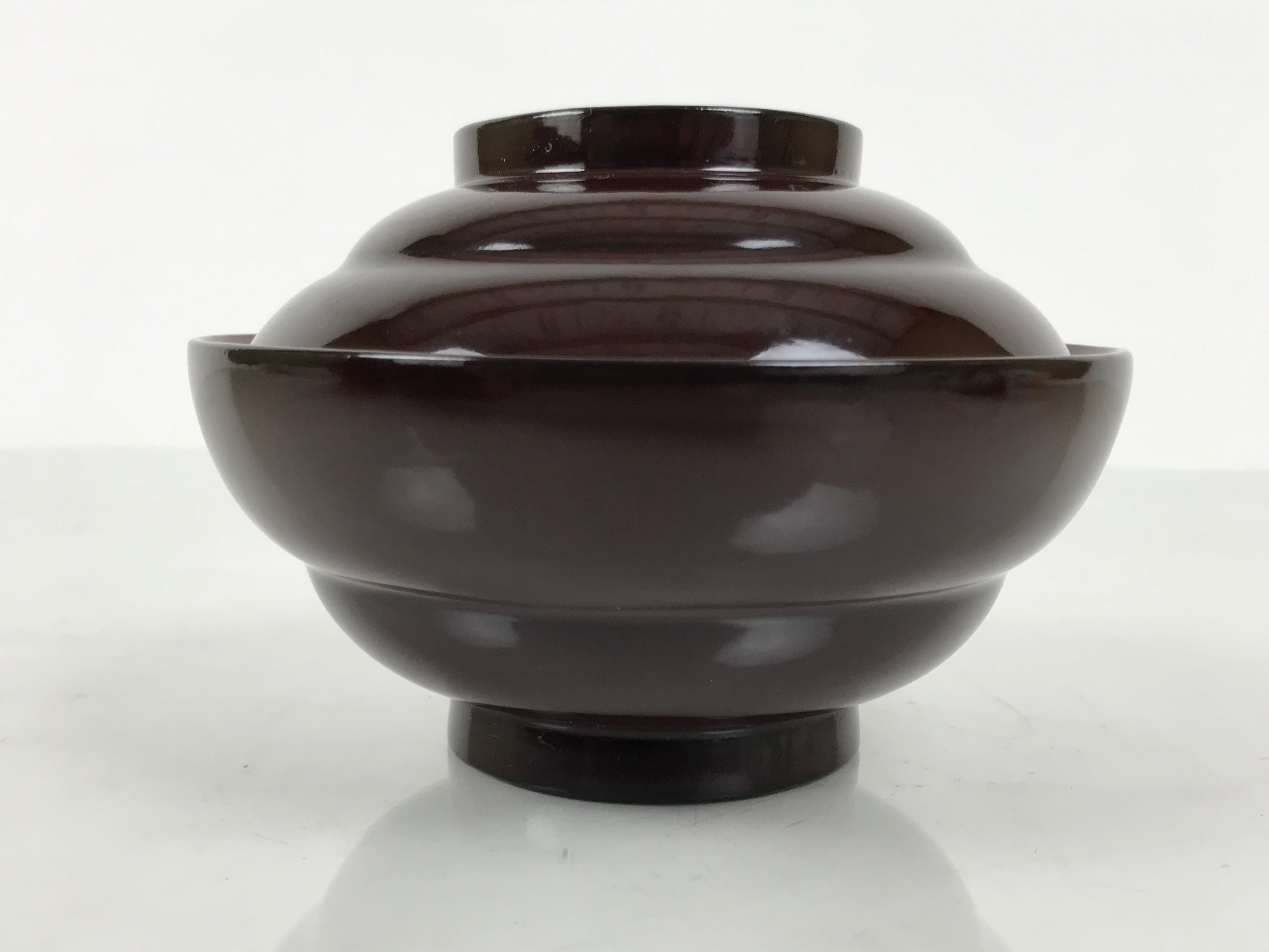 Japanese Lacquered Wooden Lidded Bowl Soup Owan Vtg Simple Brown Red LB199-KT - Bowl-chidorivintage.com